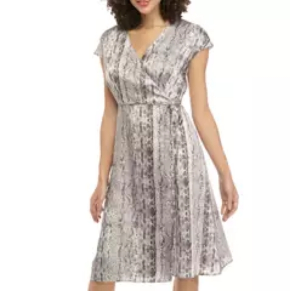 The Limited Gray Cowl Neck A-Line Midi WRAP SNAKE PRINT Dress 10P - Picture 1 of 8